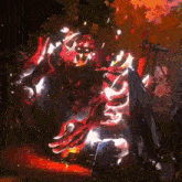 a painting of a monster with red flames coming out of its mouth