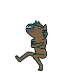 a cartoon horse is standing with its arms crossed and a white face .