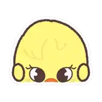 a cartoon drawing of a yellow duck with big eyes