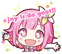 a cartoon of a girl with pink hair and the words jny is da goat !!
