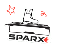 a sticker that says sparx with a drawing of a boot