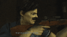 a man holding a gun with the words " we got lots of use for you right here "