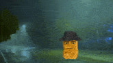 a chicken nugget wearing a fedora is standing in a foggy park