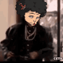a cartoon of a woman with a comb in her hair says cets