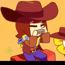 a cartoon character wearing a cowboy hat and playing a harmonica