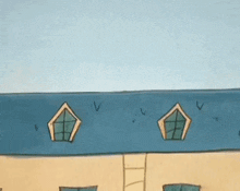 a cartoon of a man on a roof with a spring