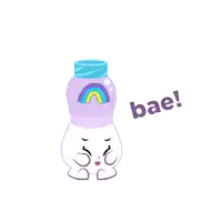 a cartoon bottle with a rainbow and the word bae