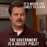 a man with a mustache says it 's never too early to learn