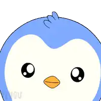 a blue and white penguin with henlo written on the top