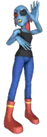 a cartoon character wearing a black shirt and blue pants