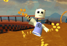 a cartoon character with a blue shirt that says " 金 "
