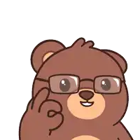 a brown teddy bear wearing glasses is giving an ok sign