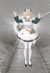 a maid standing in a tunnel with her arms outstretched