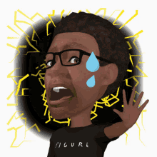 a cartoon of a man wearing glasses and a black figure shirt
