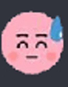 a pixel art drawing of a pink smiley face with a blue sweat coming out of it .
