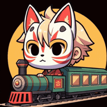 a cartoon drawing of a cat riding a train with the number 10 on the side
