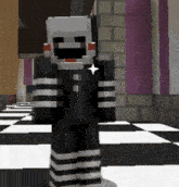 a minecraft character is standing on a checkerboard floor