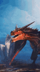 a dragon with a blue sky in the background