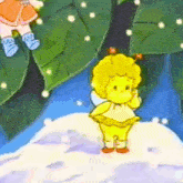 a cartoon bee is standing on a snowy surface