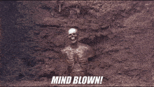 a picture of a skeleton in the dirt with the words mind blown