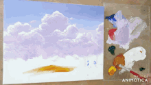 a painting of clouds is being painted on a canvas by animatica