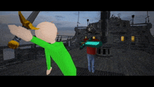 a computer generated image of a man holding a sword and another man holding a sword