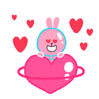Pink Rabbit Sticker - Pink Rabbit Heart Shaped Stickers