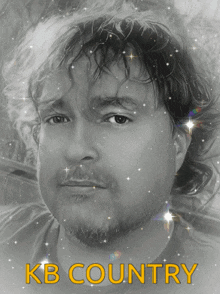 a black and white photo of a man with the words kb country on the bottom right