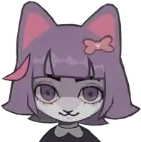 a drawing of a girl with purple hair and a pink bow in her hair