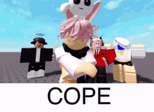 a group of roblox characters standing next to each other with the word cope in the corner