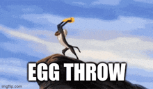 a picture of a monkey on top of a rock with the words egg throw