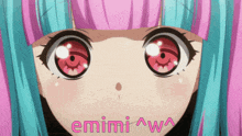 a close up of a girl 's face with the words " emimi awa " below her