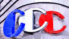 a blue , white , and red logo on a gray background .
