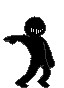 a pixel art silhouette of a person pointing to the side .