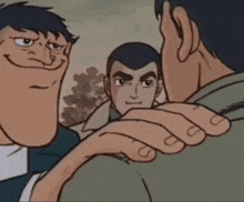a cartoon drawing of a man holding another man 's hand