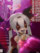 a screenshot of a video game with a girl holding a pink rose
