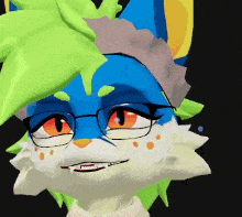 a close up of a furry cartoon character wearing glasses