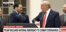 handshake trump trump declares national emergency combat corona virus