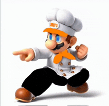a cartoon character is wearing a chef 's hat and pointing at something