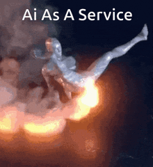 a statue of a man is on fire with the words ai as a service above it