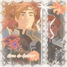 a picture of a man with flowers in his hair and the name glen de andrew