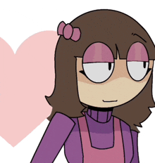 a cartoon girl with a pink bow in her hair is standing in front of a heart