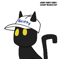 a black cat wearing a brown hat with the word creative on it
