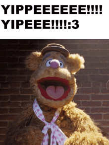 a picture of muppet fozzie bear says yippeeee
