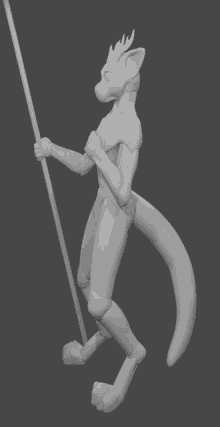 a 3d model of a furry character holding a pole