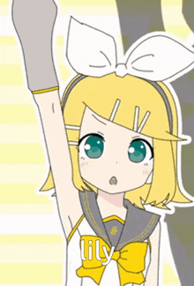 a drawing of a girl with a yellow bow and the name lily