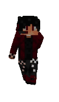 a minecraft character wearing a red jacket and black and white checkered pants