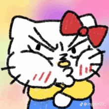 a drawing of hello kitty with a red bow on its head