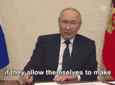 a man in a suit and tie is sitting at a desk with the words if they allow themselves to make below him
