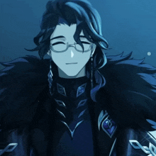 a drawing of a man with glasses and a black coat